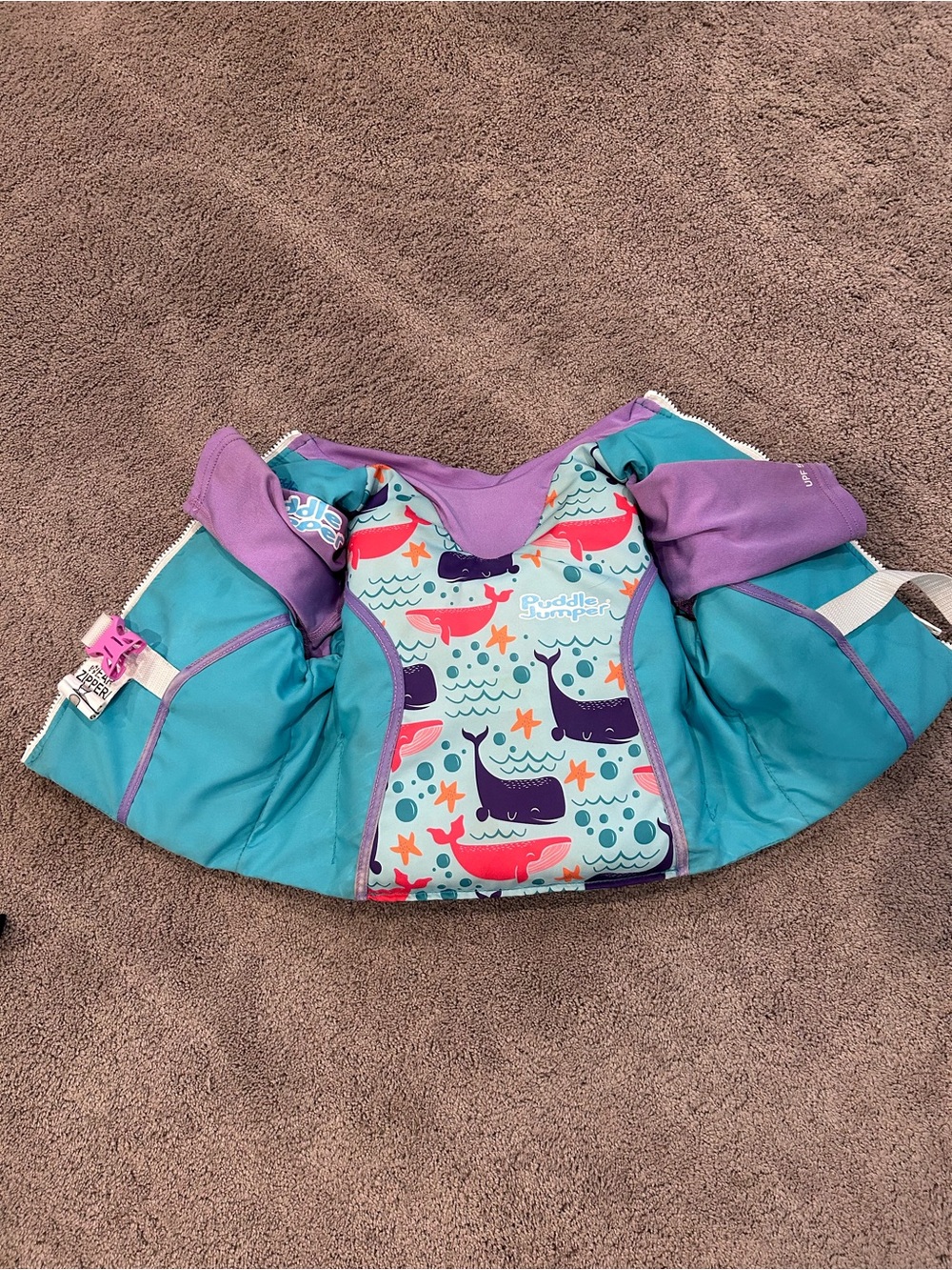 Kids' Teal & Purple Swim Vest with Whale Print